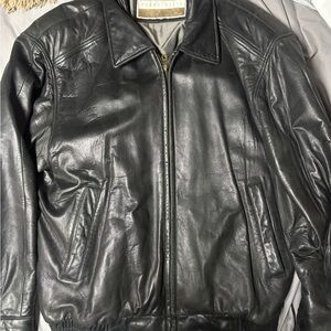 Perry Ellis Dark Leather Bomber Jacket